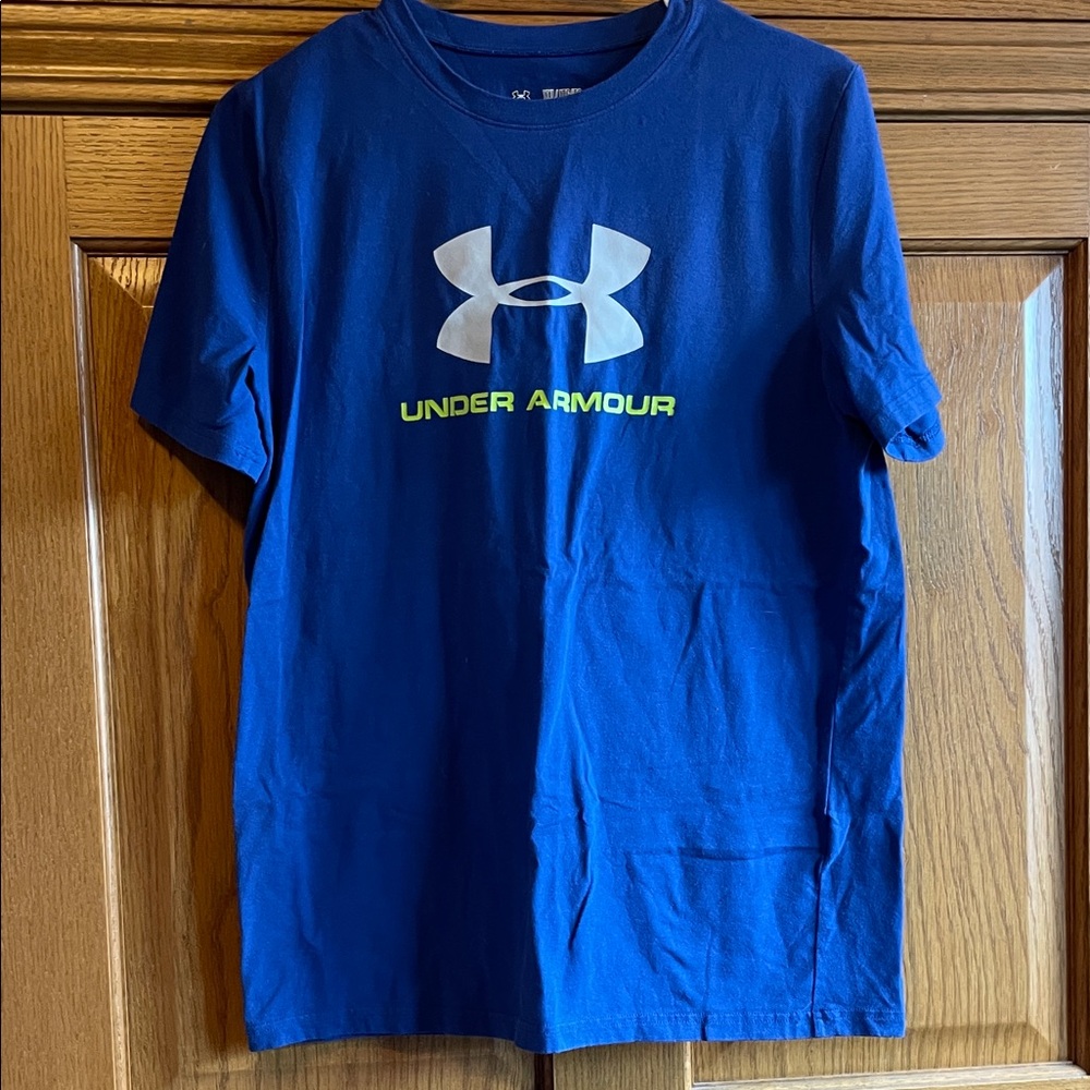 Under Armour Kids Navy Blue Tee with Neon Logo